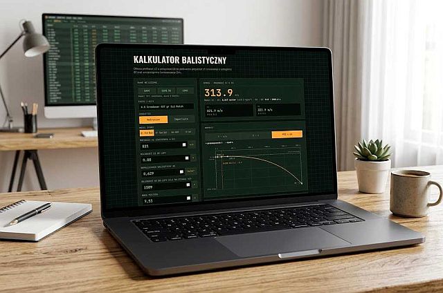 LMBR ballistic calculator software running on a laptop with trajectory graph and ballistic parameters